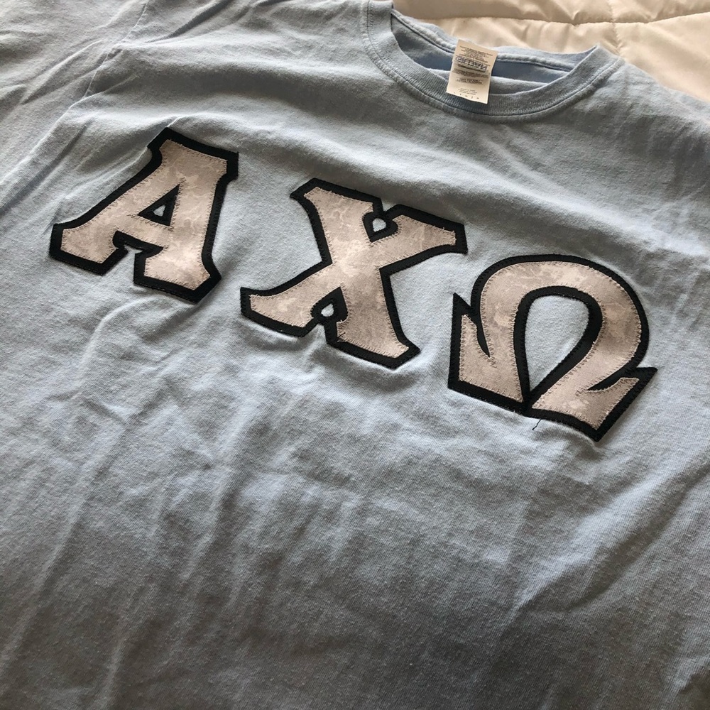 Baby blue Alpha Chi Omega sorority tshirt